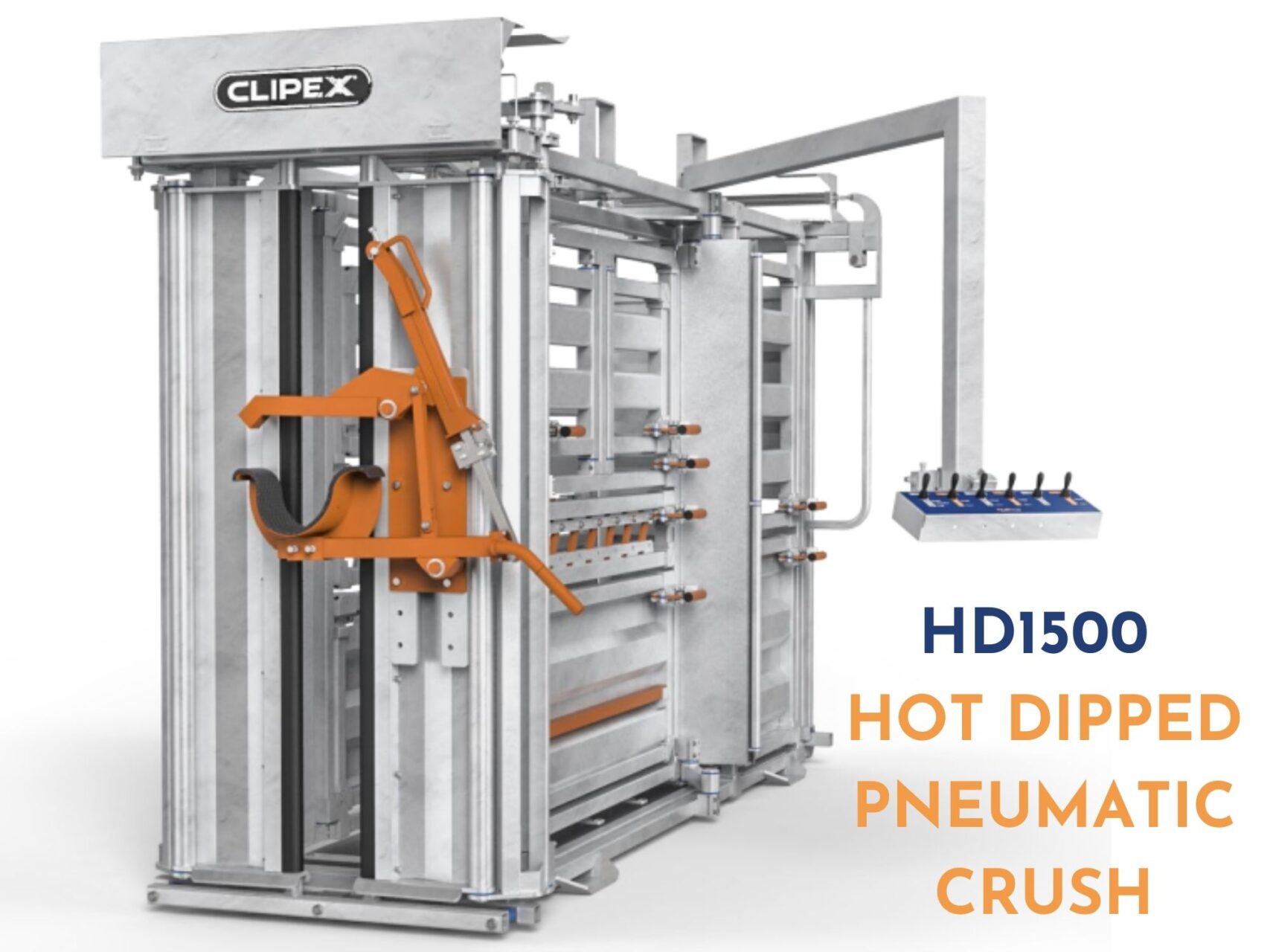 HD1500 hot dipped pneumatic cattle crush - one of many Clipex cattle crushes